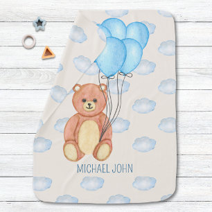 Boy Teddy Bear Balloons Baby Blanket