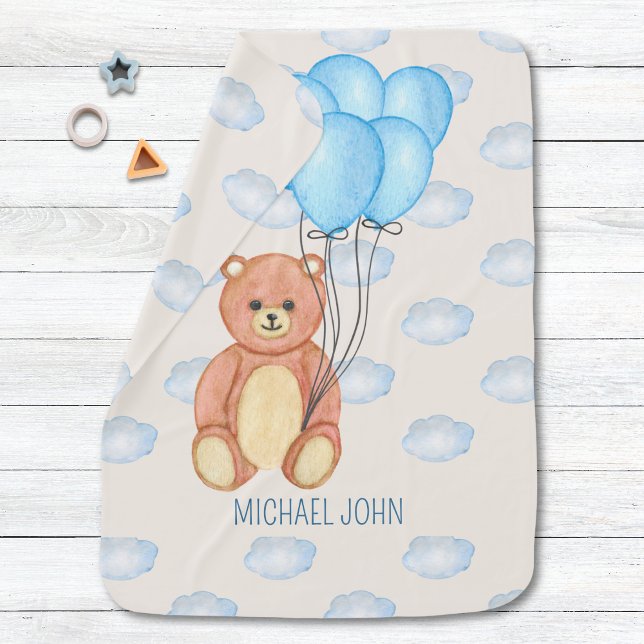 Boy Teddy Bear Balloons Baby Blanket (Creator Uploaded)