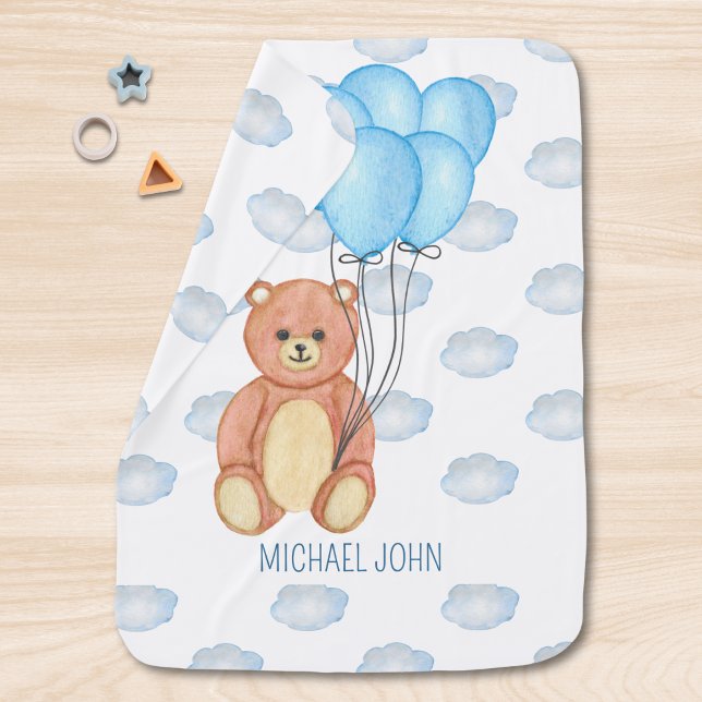 Boy Teddy Bear Balloons Baby Blanket (Creator Uploaded)