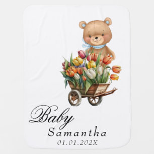 Boy Teddy Bear Blue Baby Shower Floral Rustic Blanket