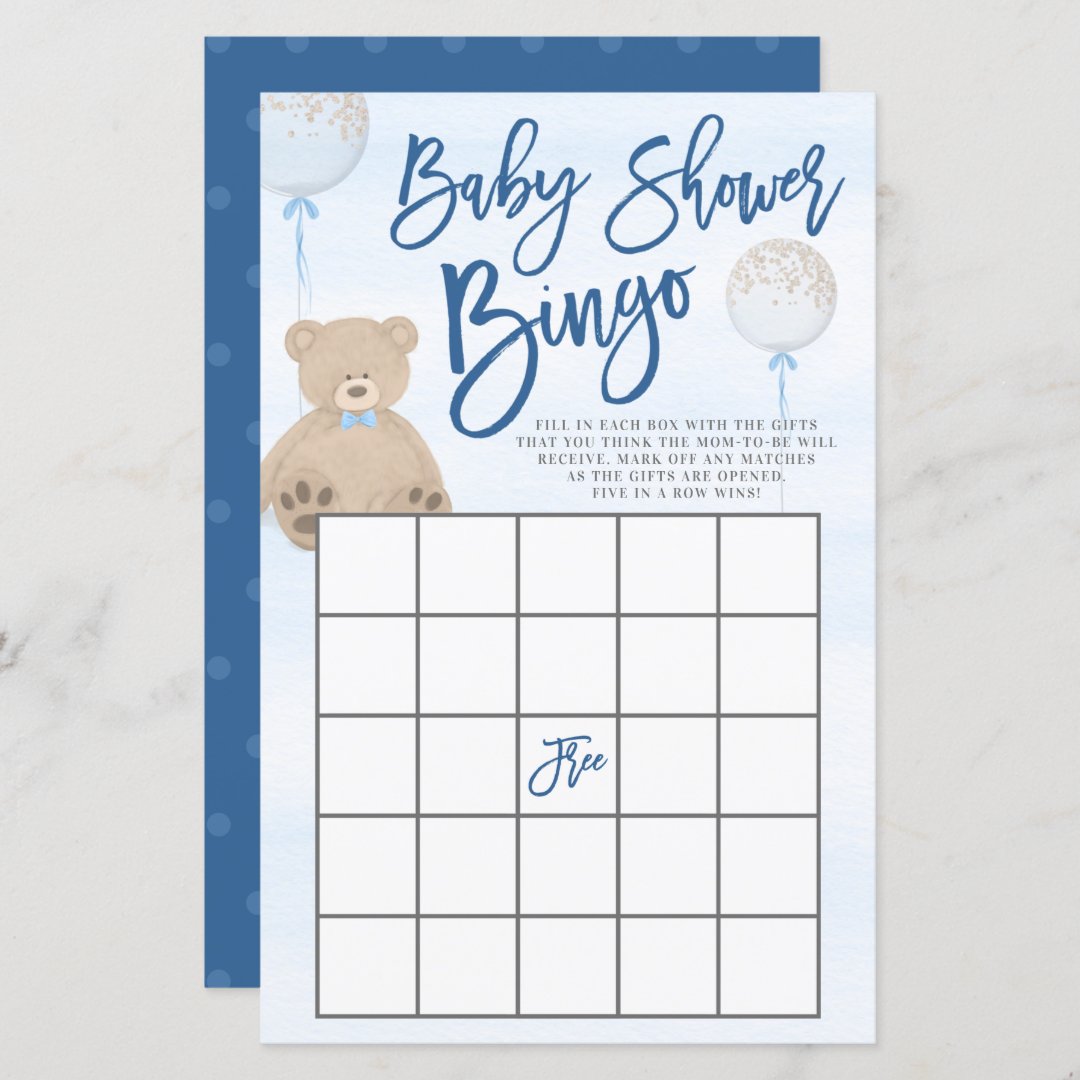 Boy Teddy Bear Blue Balloon Baby Shower Bingo | Zazzle