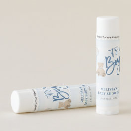 Boy Teddy Bear Blue Balloon Baby Shower Favors Lip Balm