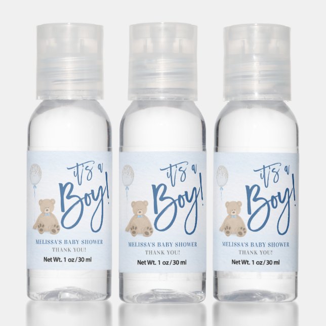 Boy Teddy Bear Blue Balloon Baby Shower Hand Sanitizer (Set)