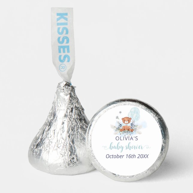 Boy Teddy Bear Blue Balloon Baby Shower Hershey®'s Kisses® (Front)