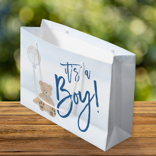 Boy Teddy Bear Blue Balloon Baby Shower Large Gift Bag