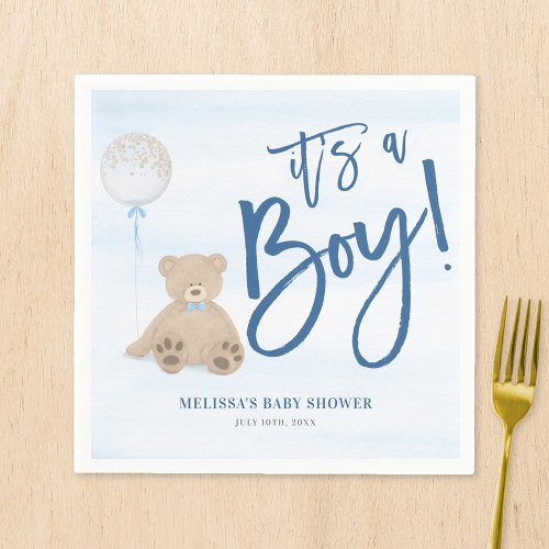 Boy Teddy Bear Blue Balloon Baby Shower Napkins