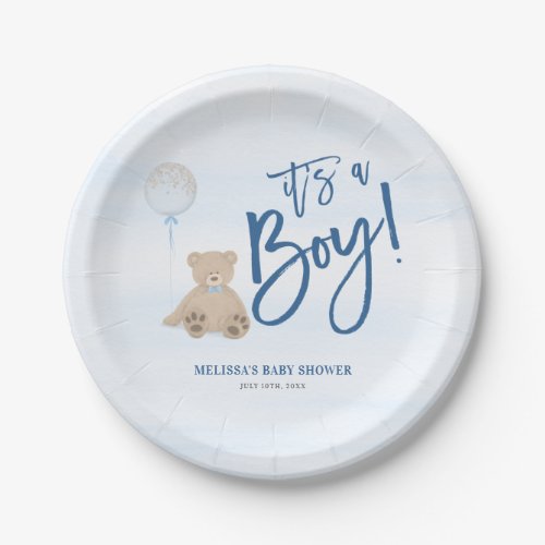 Boy Teddy Bear Blue Balloon Baby Shower Paper Plates