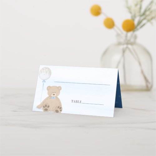 Boy Teddy Bear Blue Balloon Baby Shower Place Card