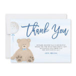 Boy Teddy Bear Blue Balloon Baby Shower Thank You Card Boy Teddy Bear Blue Balloon Baby Shower Thank You Card