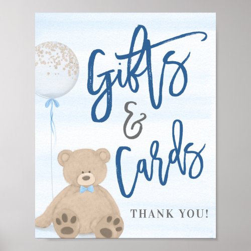 Boy Teddy Bear Blue Balloon Gifts  Cards Sign