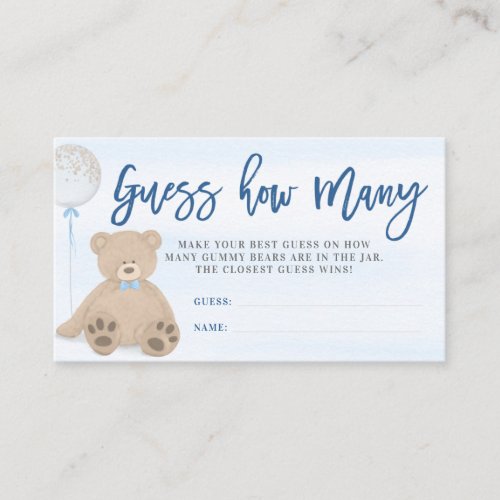 Boy Teddy Bear Blue Balloon Guess How Many Enclosure Card