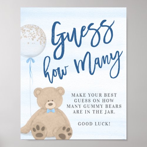 Boy Teddy Bear Blue Balloon Guess How Many Sign