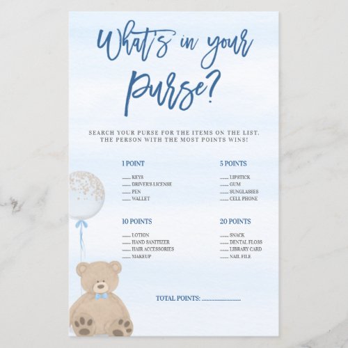 Boy Teddy Bear Blue Balloon Whats in Your Purse