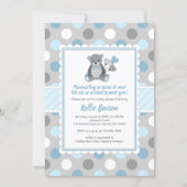 Boy teddy bear blue gray baby shower invitation (Front)