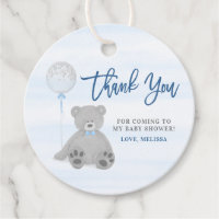 Boy Teddy Bear Blue Gray Balloon Baby Shower Favor Tags