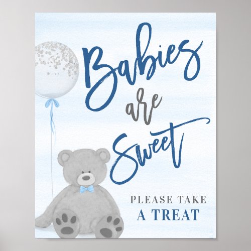 Boy Teddy Bear Blue Gray Balloon Sweet Treat Sign