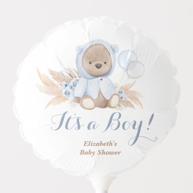 Boy Teddy Bear Boho Baby Shower Small Balloon  (Front)
