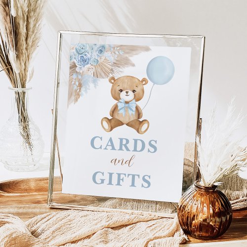 Boy Teddy Bear Boho Blue Cards  Gifts Sign