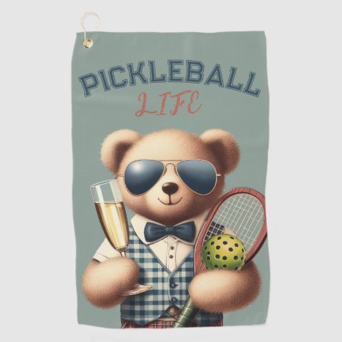 Boy Teddy Bear Champagne Pickleball Clip Towel