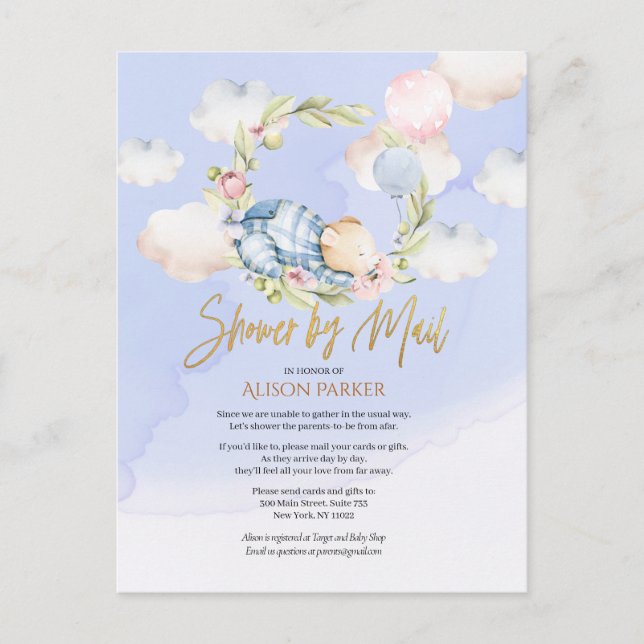 Boy Teddy Bear Cute Woodland Baby Shower By Mail I Postcard (Front)