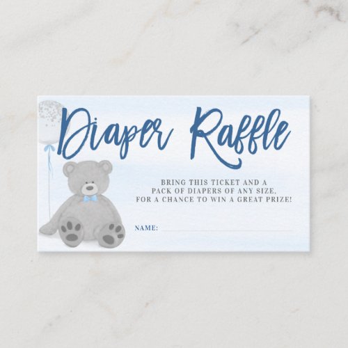 Boy Teddy Bear Gray Balloon Diaper Raffle Ticket Enclosure Card