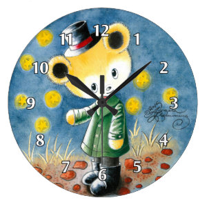 Boy Teddy Bear In A Top Hat Large Clock