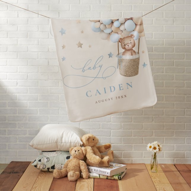 Boy Teddy Bear Neutral Baby Shower Nursery Gift Baby Blanket (In Situ)