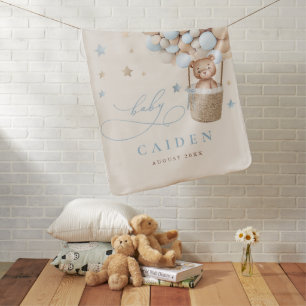 Boy Teddy Bear Neutral Baby Shower Nursery Gift Blanket