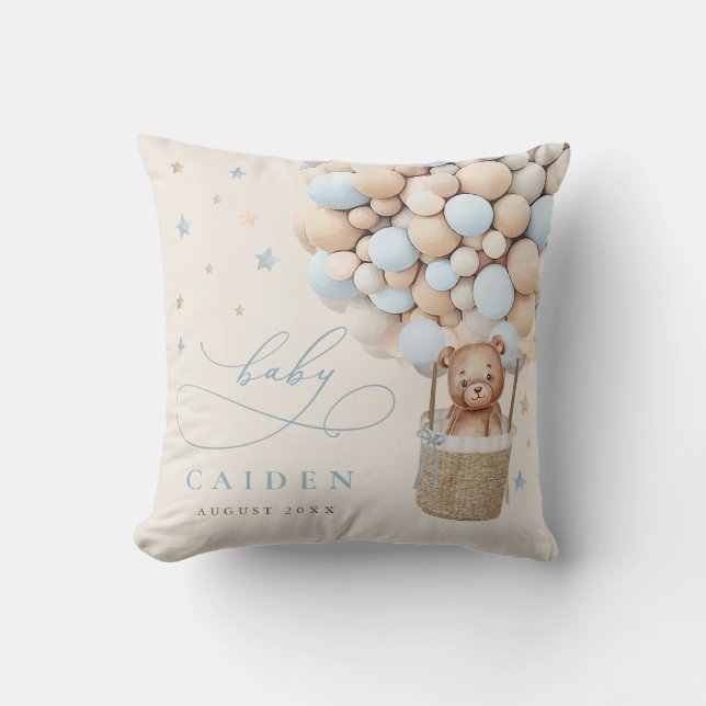Boy Teddy Bear Neutral Baby Shower Nursery Gift Throw Pillow (Front)