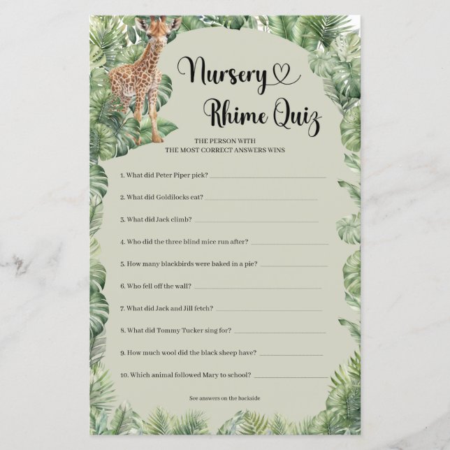 Boy teddy bear pampas grass Nursery Rhyme Quiz (Front)