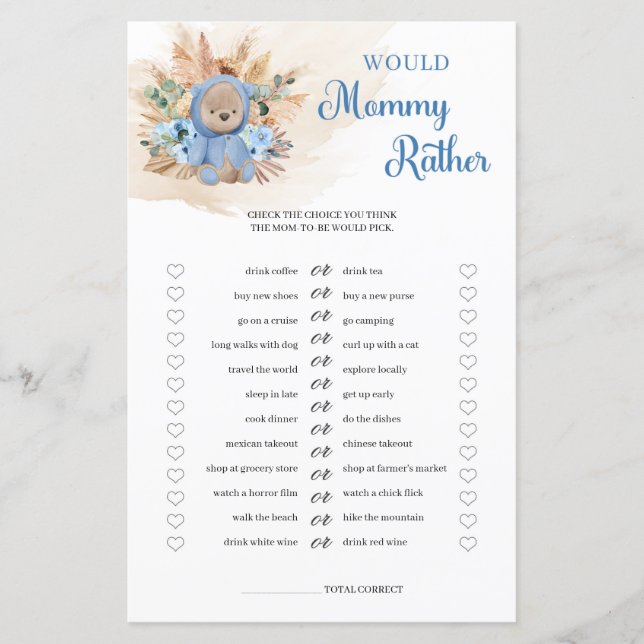 Boy teddy bear pampas grass Would Mommy Rather (Front)