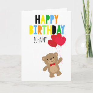 Boy Teddy Bear Personalized Happy Birthday Card