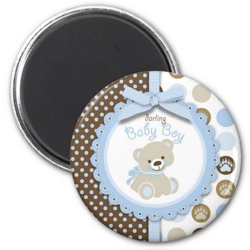 Boy Teddy Bear Round Magnet