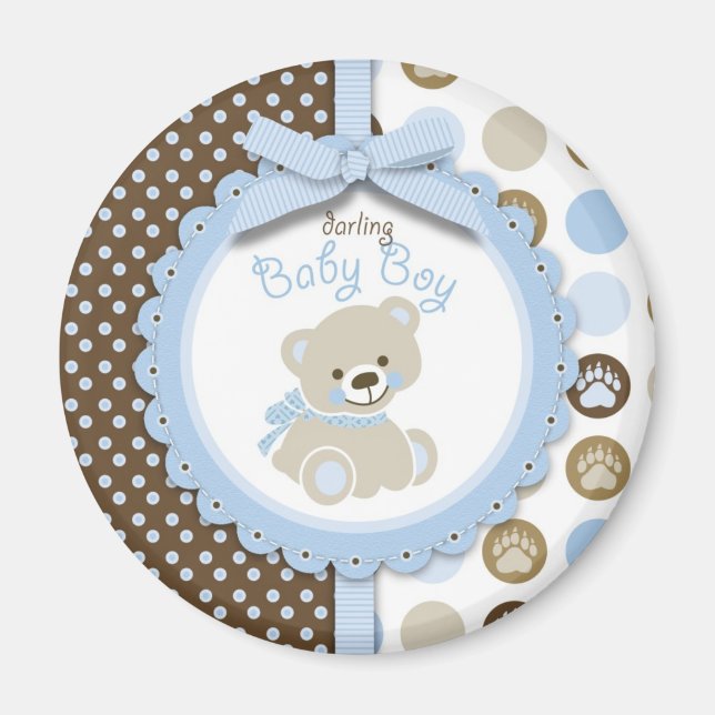 Boy Teddy Bear Round Magnet (Front)