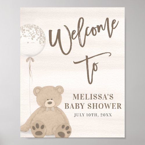 Boy Teddy Bear Tan Balloon Welcome Sign Poster