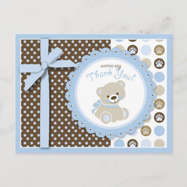 Boy Teddy Bear Thank You Postcard (Front)