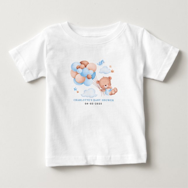 Boy Teddy Bear “We Can Bearly Wait” Baby Shirt (Front)