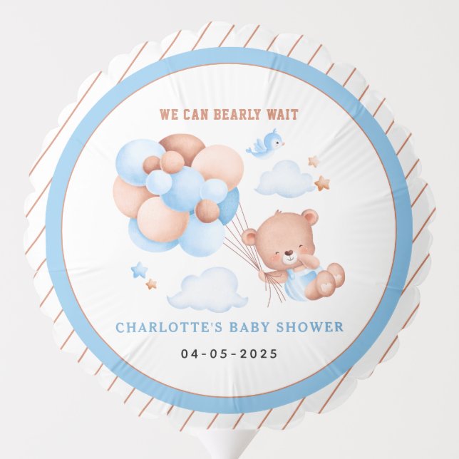 Boy Teddy Bear “We Can Bearly Wait” Baby Shower Balloon (Back)