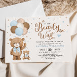Boy Teddy Bear We Can Bearly Wait Baby Shower Invi Invitation<br><div class="desc">This adorable teddy bear themed invitation is sure to put a smile on your guests' faces! The soft pastel blue, brown, beige and ivory color scheme makes this design perfect for a boy baby shower. Personalize the invite with your details and if you want to further re-arrange the style and...</div>