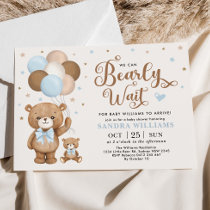 Boy Teddy Bear We Can Bearly Wait Baby Shower Invi Invitation