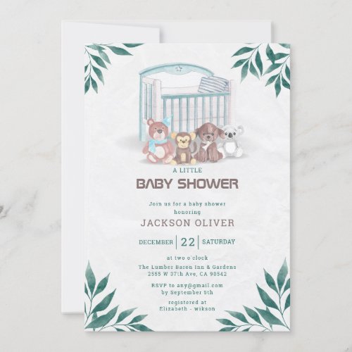 Boy Teddy Bear We Can Bearly Wait Baby Shower Invitation