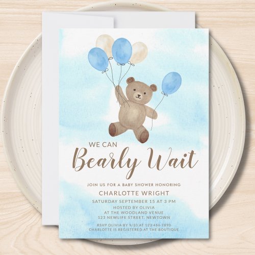 Boy Teddy Bear We Can Bearly Wait Baby Shower