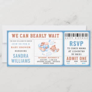 Boy Teddy Bear “We Can Bearly Wait” Baby Shower  Invitation