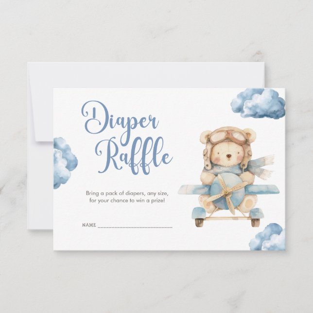 Boy Teddy Bear We Can Bearly Wait Diaper Raffle Note Card (Front)