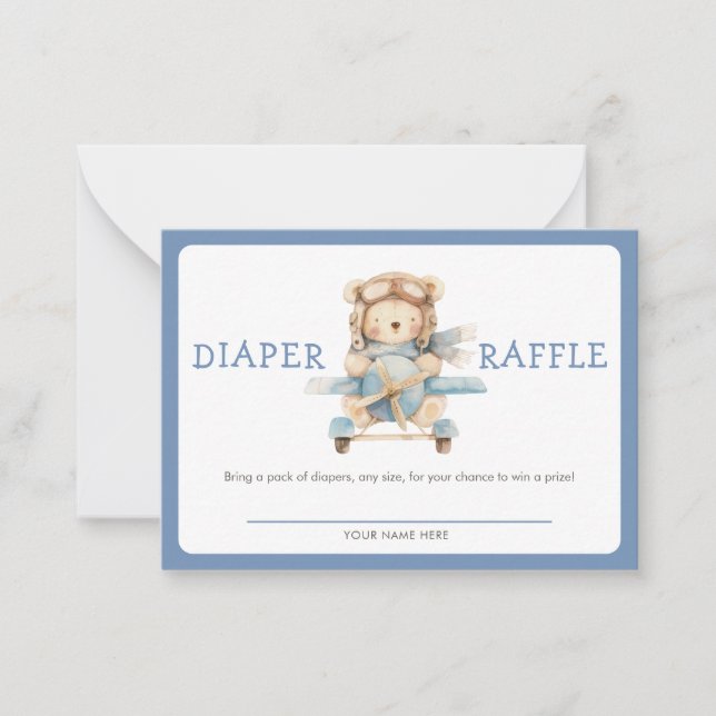 Boy Teddy Bear We Can Bearly Wait Diaper Raffle Note Card (Front)