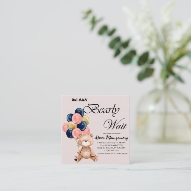 Boy Teddy Bear We Can Bearly Wait Note Card (Standing Front)