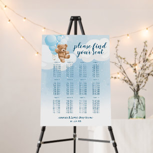 Boy Teddy Bear with Blue Balloons Seating Chart Foam Board