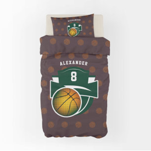 Boy Teen Basketball Ball Sports Green Brown Name Duvet Cover