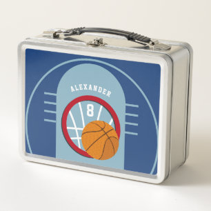 Boy Teen Basketball Court Ball Hoop Blue Kids Metal Lunch Box