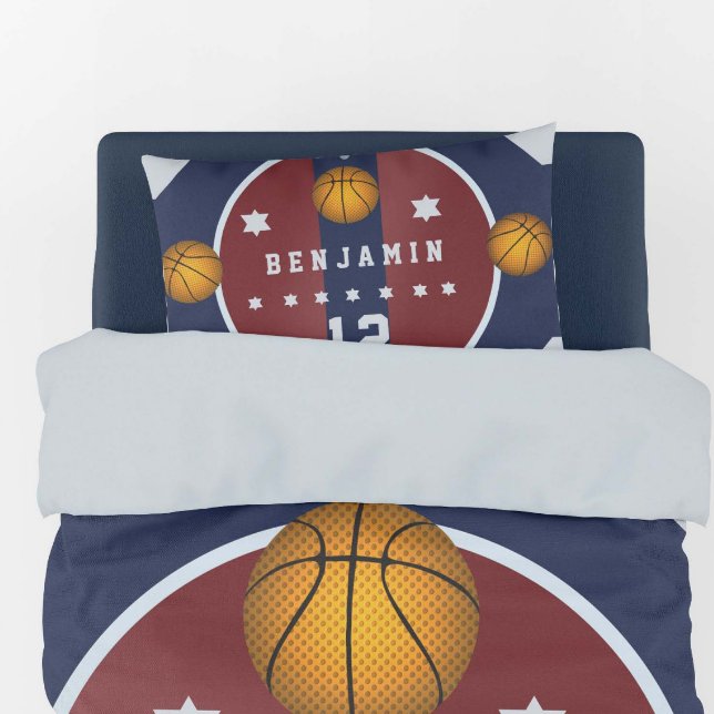 Boy Teen Basketball Court Ball Stars Number Name Pillow Case (Creator Uploaded)